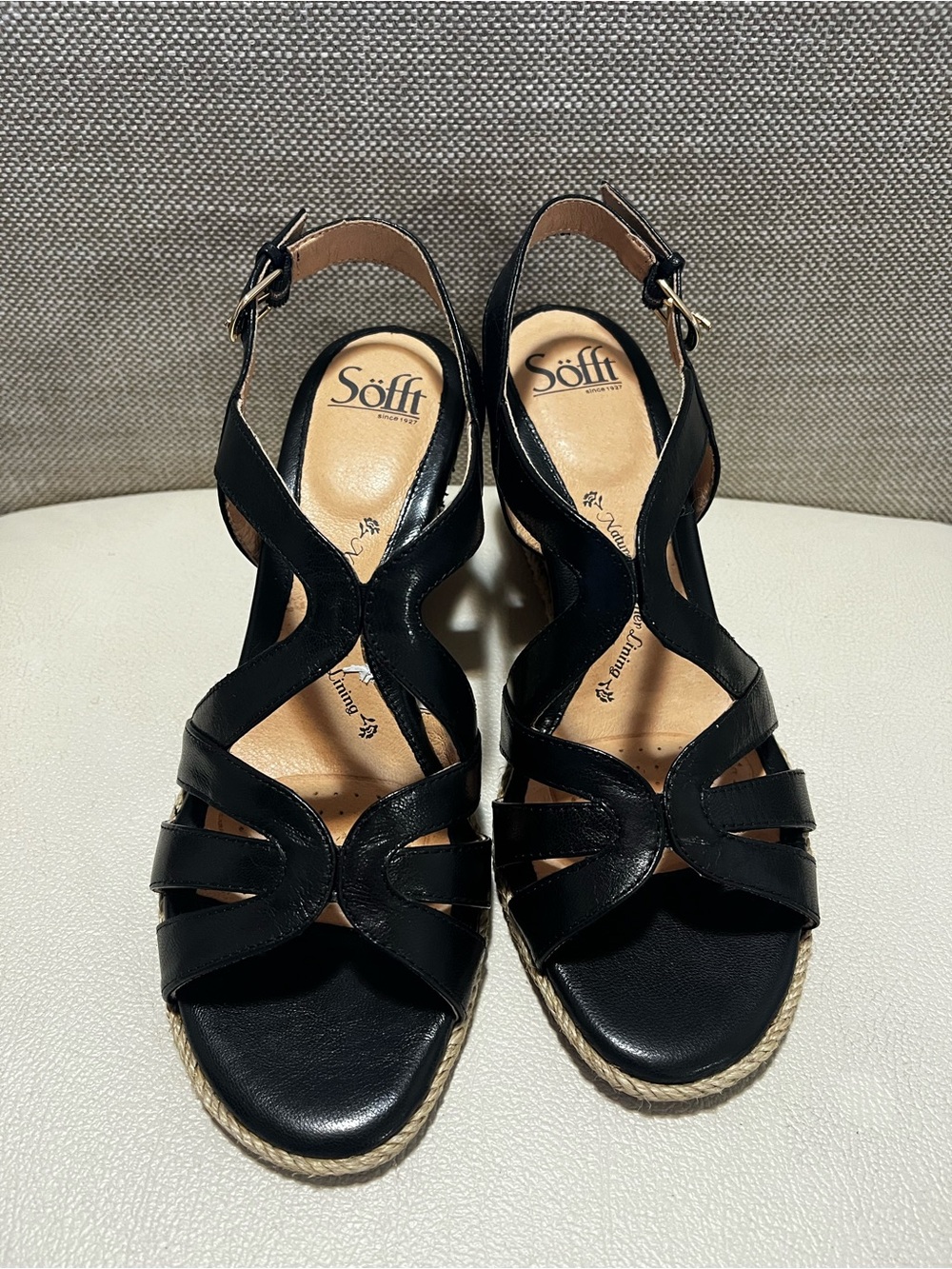 Sofft Black Leather Wedge Sandals - Women's Women’s Size 9